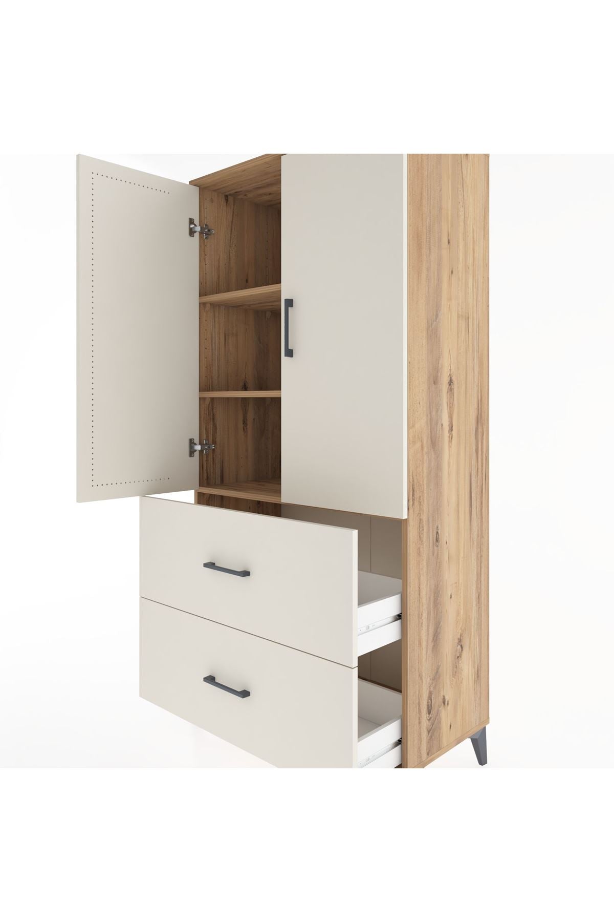 Hyperion Dolap 3 Raflı 2 Çekmeceli 2 Kapaklı 88x44x182 Çam-Aytaşı