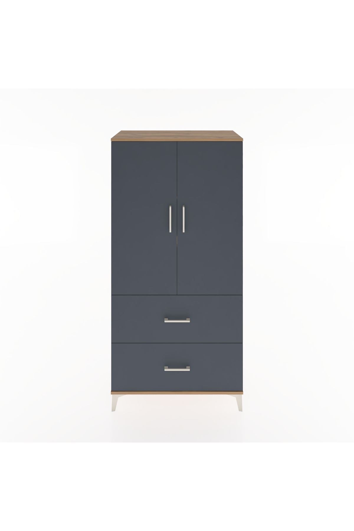 Hyperion Dolap 3 Raflı 2 Çekmeceli 2 Kapaklı 88x44x182 Çam-Antrasit