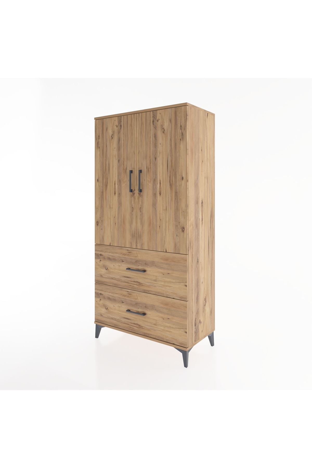 Hyperion Dolap 3 Raflı 2 Çekmeceli 2 Kapaklı 88x44x182 Çam-Çam