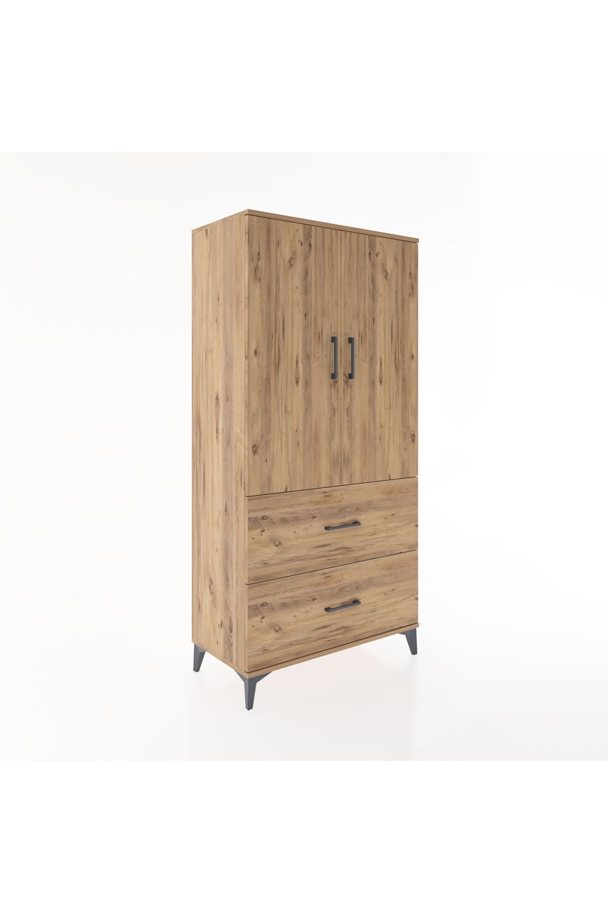 Hyperion Dolap 3 Raflı 2 Çekmeceli 2 Kapaklı 88x44x182 Çam-Çam