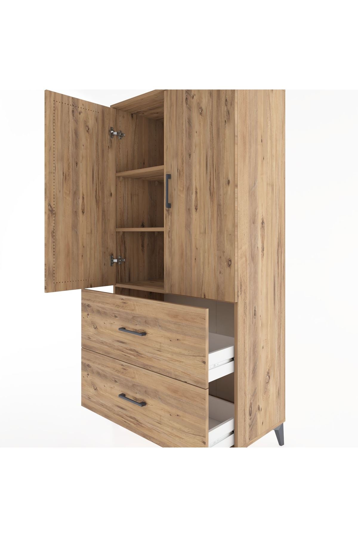 Hyperion Dolap 3 Raflı 2 Çekmeceli 2 Kapaklı 88x44x182 Çam-Çam