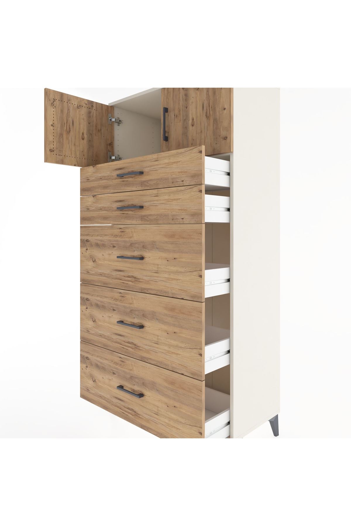 Hyperion Dolap Tek Raflı 5 Çekmeceli 2 Kapaklı 88x44x182 - S57M022V3B