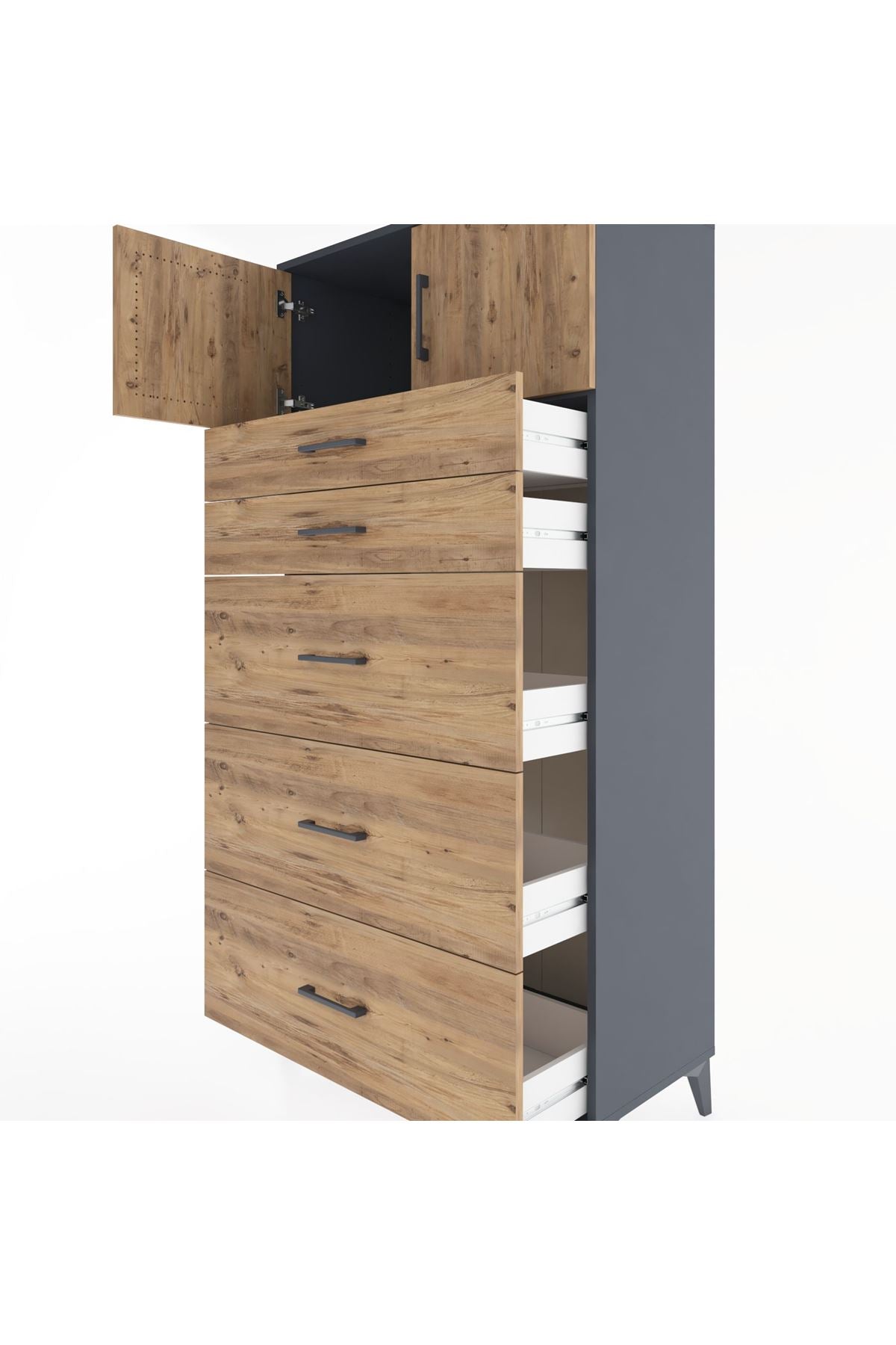 Hyperion Dolap Tek Raflı 5 Çekmeceli 2 Kapaklı 88x44x182 - S57M022V6B
