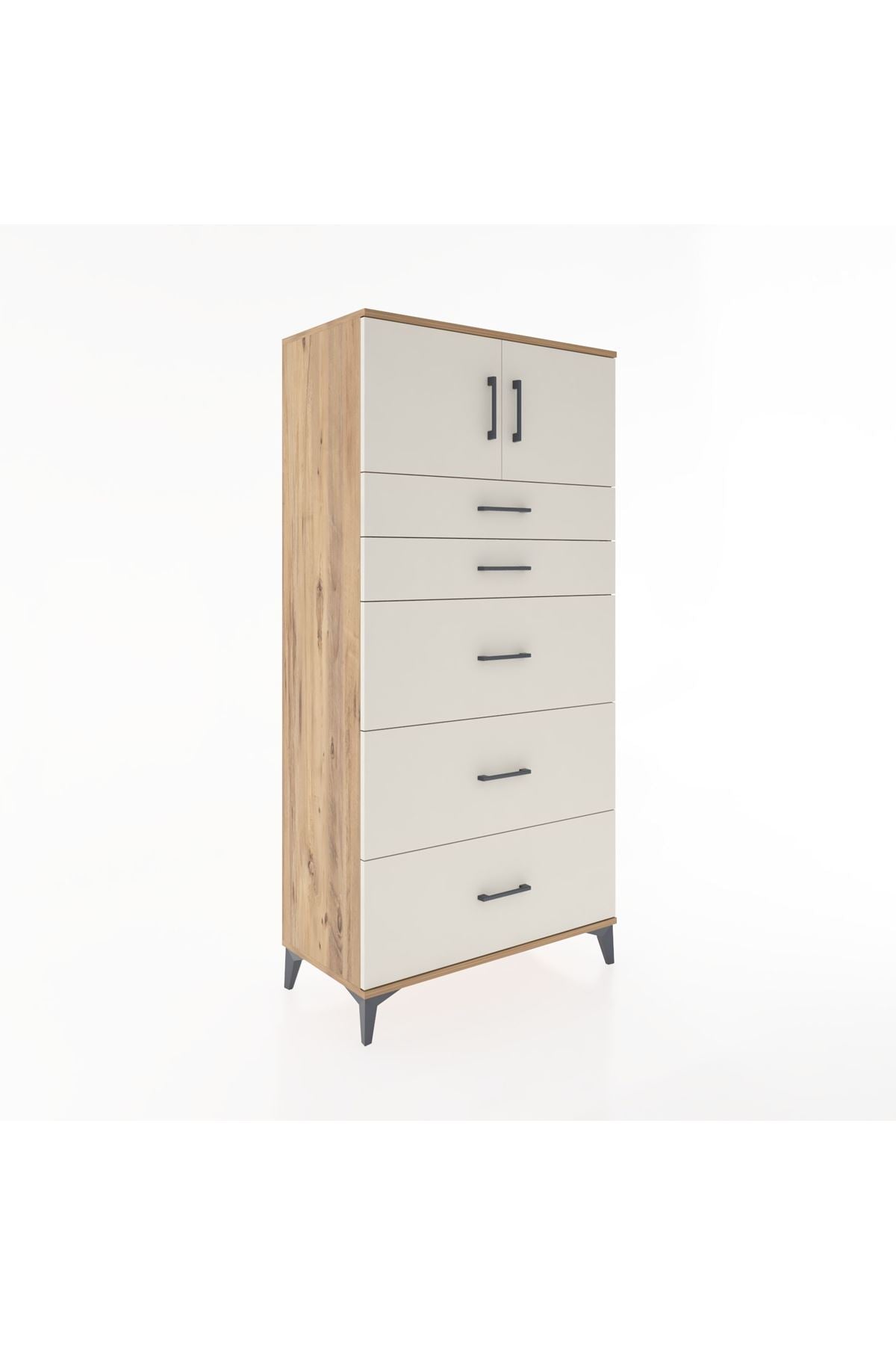 Hyperion Dolap Tek Raflı 5 Çekmeceli 2 Kapaklı 88x44x182 - S57M022V7B