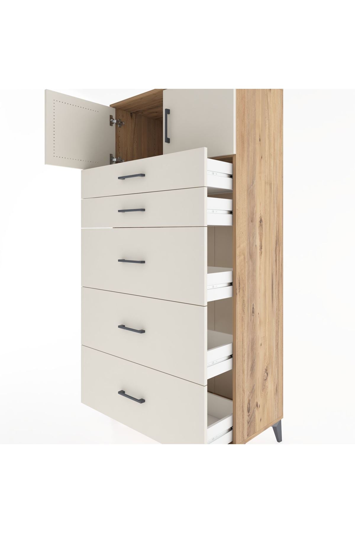 Hyperion Dolap Tek Raflı 5 Çekmeceli 2 Kapaklı 88x44x182 - S57M022V7B