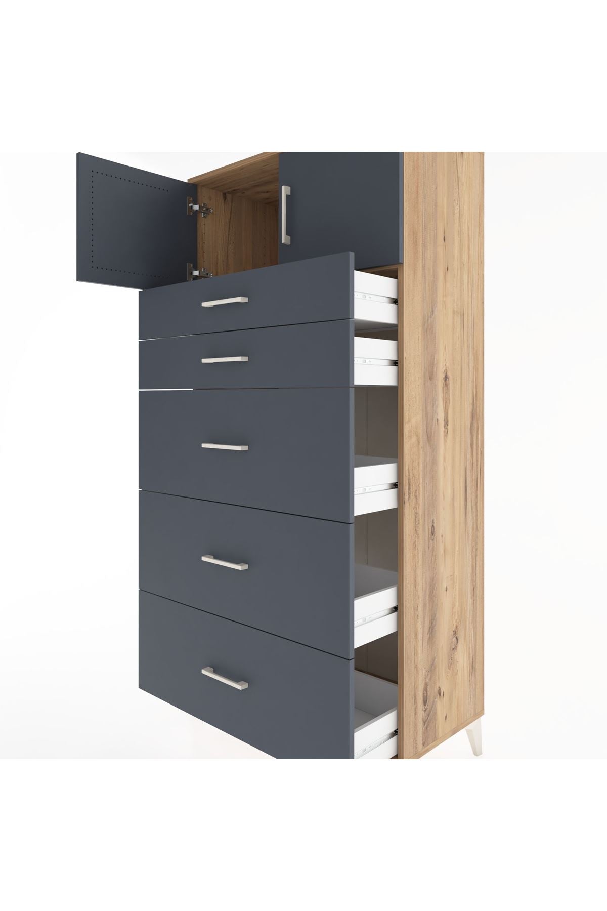 Hyperion Dolap Tek Raflı 5 Çekmeceli 2 Kapaklı 88x44x182 - S57M022V8B