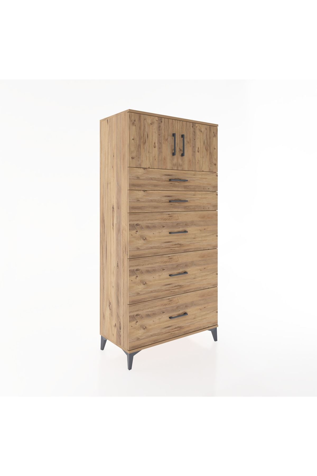 Hyperion Dolap Tek Raflı 5 Çekmeceli 2 Kapaklı 88x44x182 - S57M022V9B