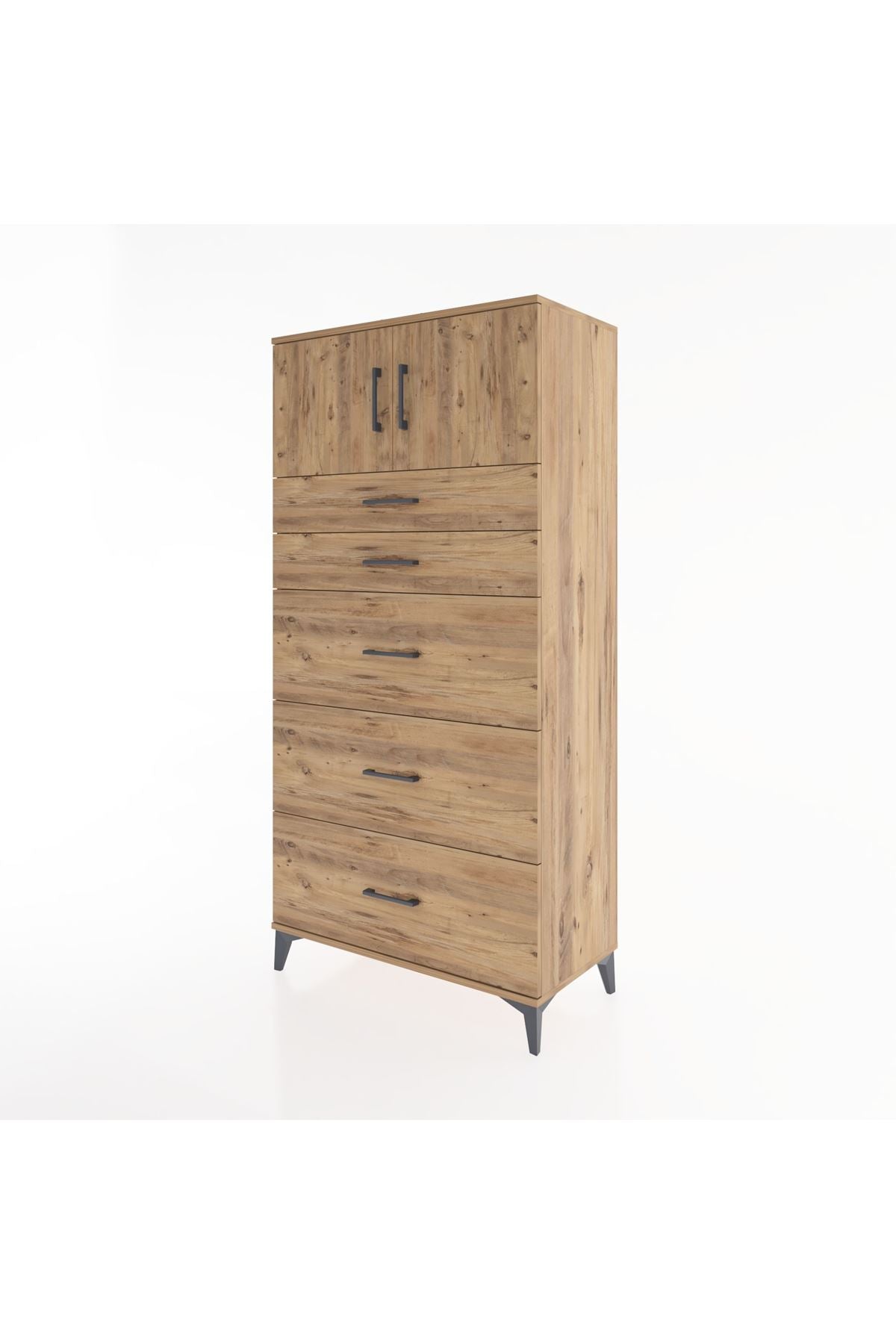 Hyperion Dolap Tek Raflı 5 Çekmeceli 2 Kapaklı 88x44x182 - S57M022V9B