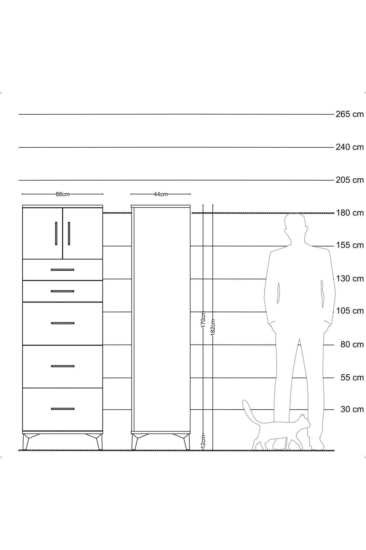 Hyperion Dolap Tek Raflı 5 Çekmeceli 2 Kapaklı 88x44x182 - S57M022V9B