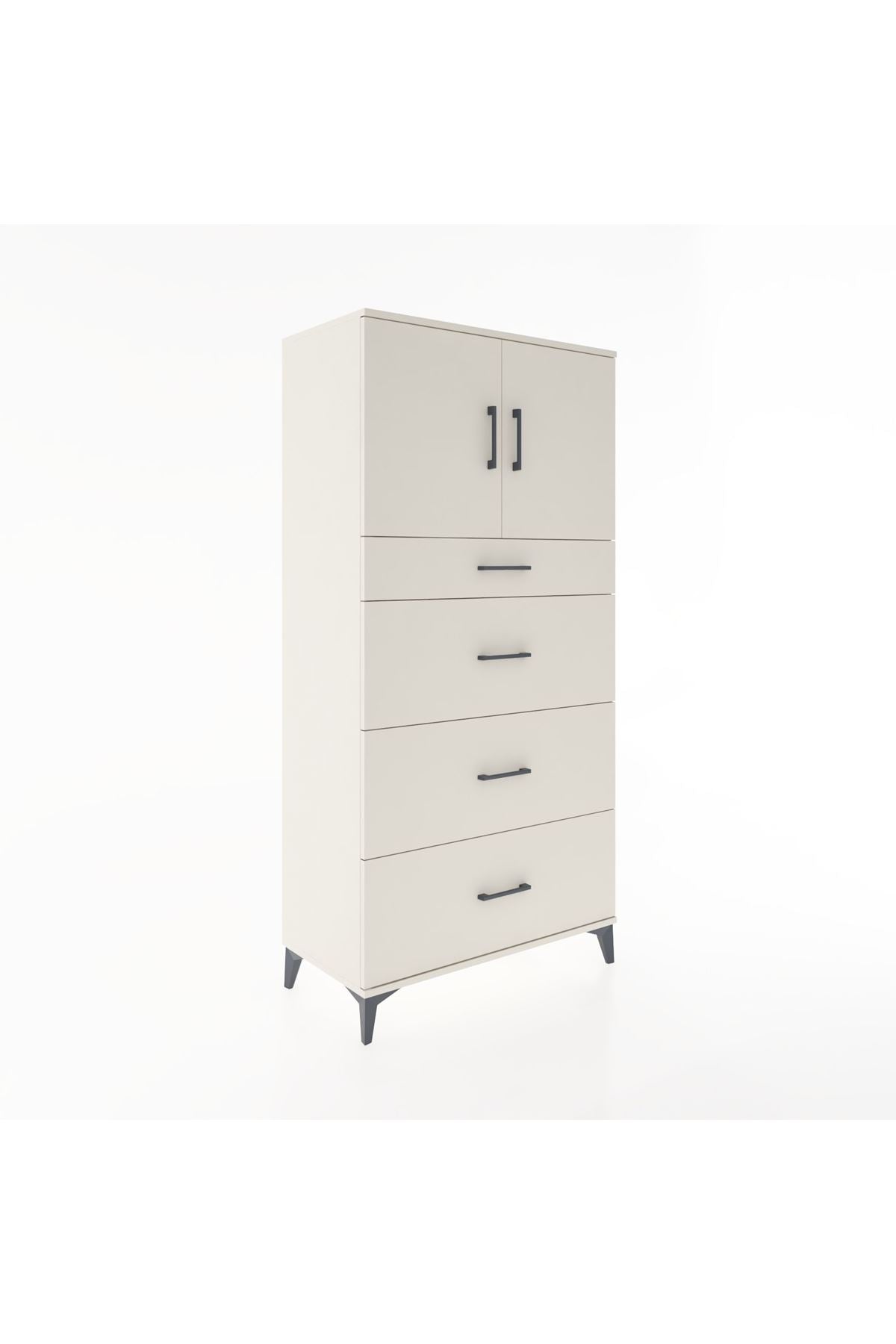 Hyperion Dolap Tek Raflı 4 Çekmeceli 2 Kapaklı 88x44x182 - S57M023V1B