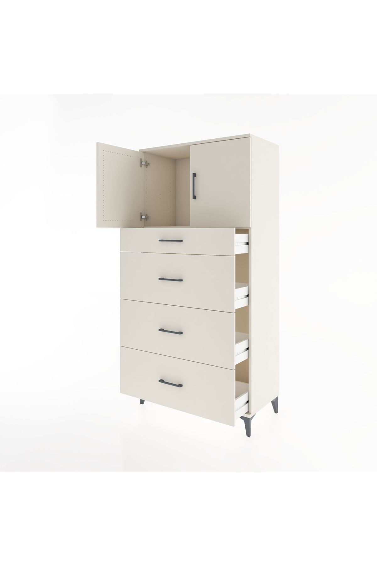 Hyperion Dolap Tek Raflı 4 Çekmeceli 2 Kapaklı 88x44x182 - S57M023V1B
