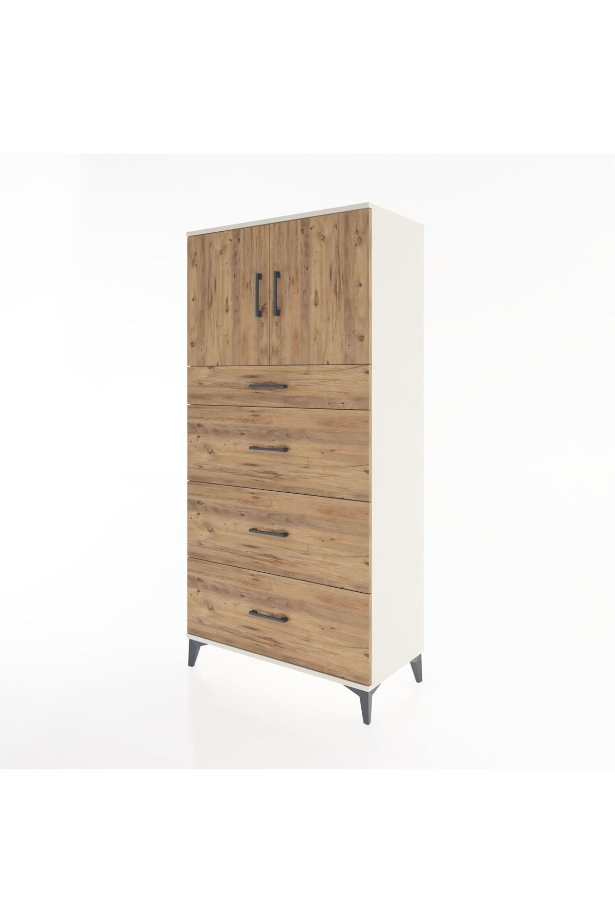 Hyperion Dolap Tek Raflı 4 Çekmeceli 2 Kapaklı 88x44x182 - S57M023V3B