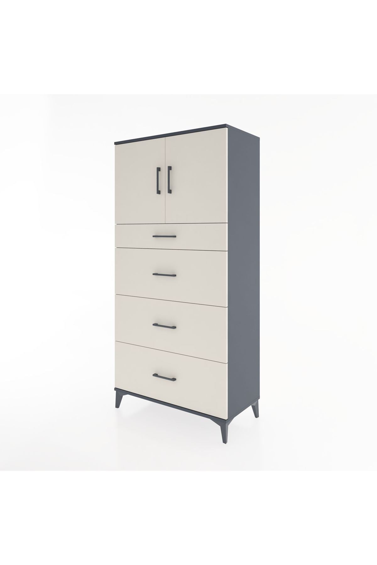 Hyperion Dolap Tek Raflı 4 Çekmeceli 2 Kapaklı 88x44x182 - S57M023V4B