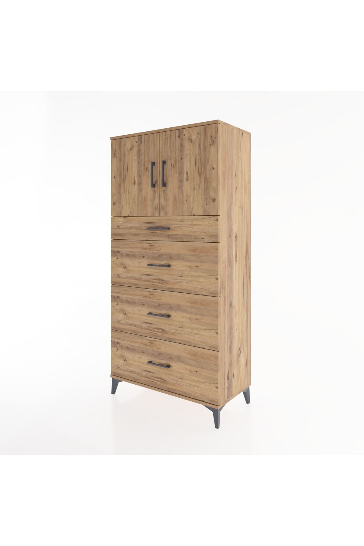 Hyperion Dolap Tek Raflı 4 Çekmeceli 2 Kapaklı 88x44x182 - S57M023V9B