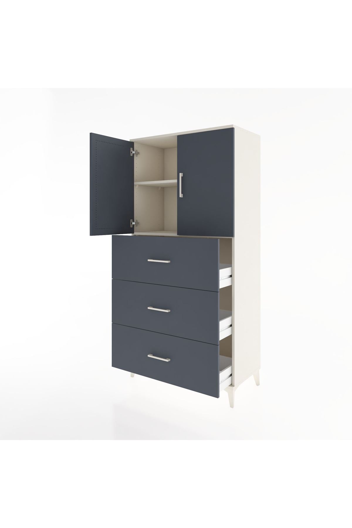 Hyperion Dolap 2 Raflı 3 Çekmeceli 2 Kapaklı 88x44x182 Aytaşı-Antrasit