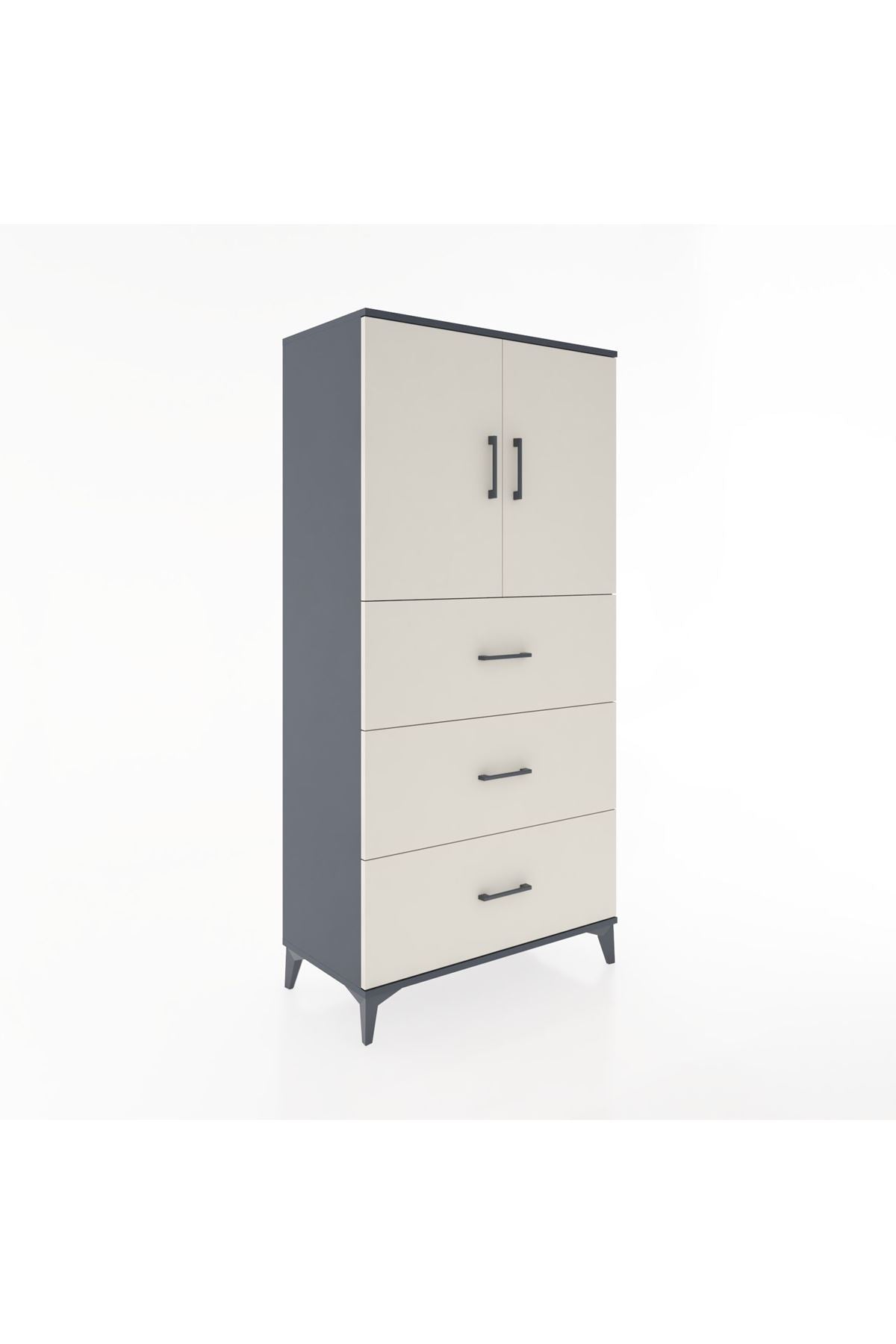 Hyperion Dolap 2 Raflı 3 Çekmeceli 2 Kapaklı 88x44x182 Antrasit-Aytaşı