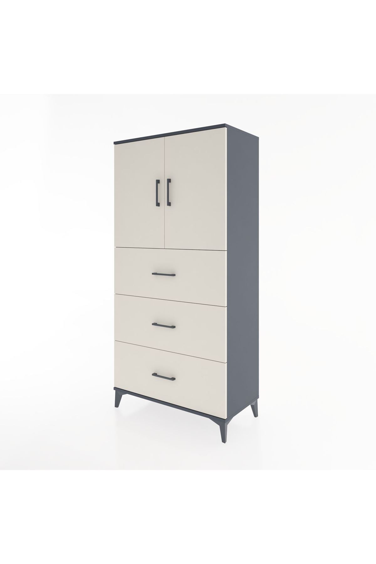 Hyperion Dolap 2 Raflı 3 Çekmeceli 2 Kapaklı 88x44x182 Antrasit-Aytaşı