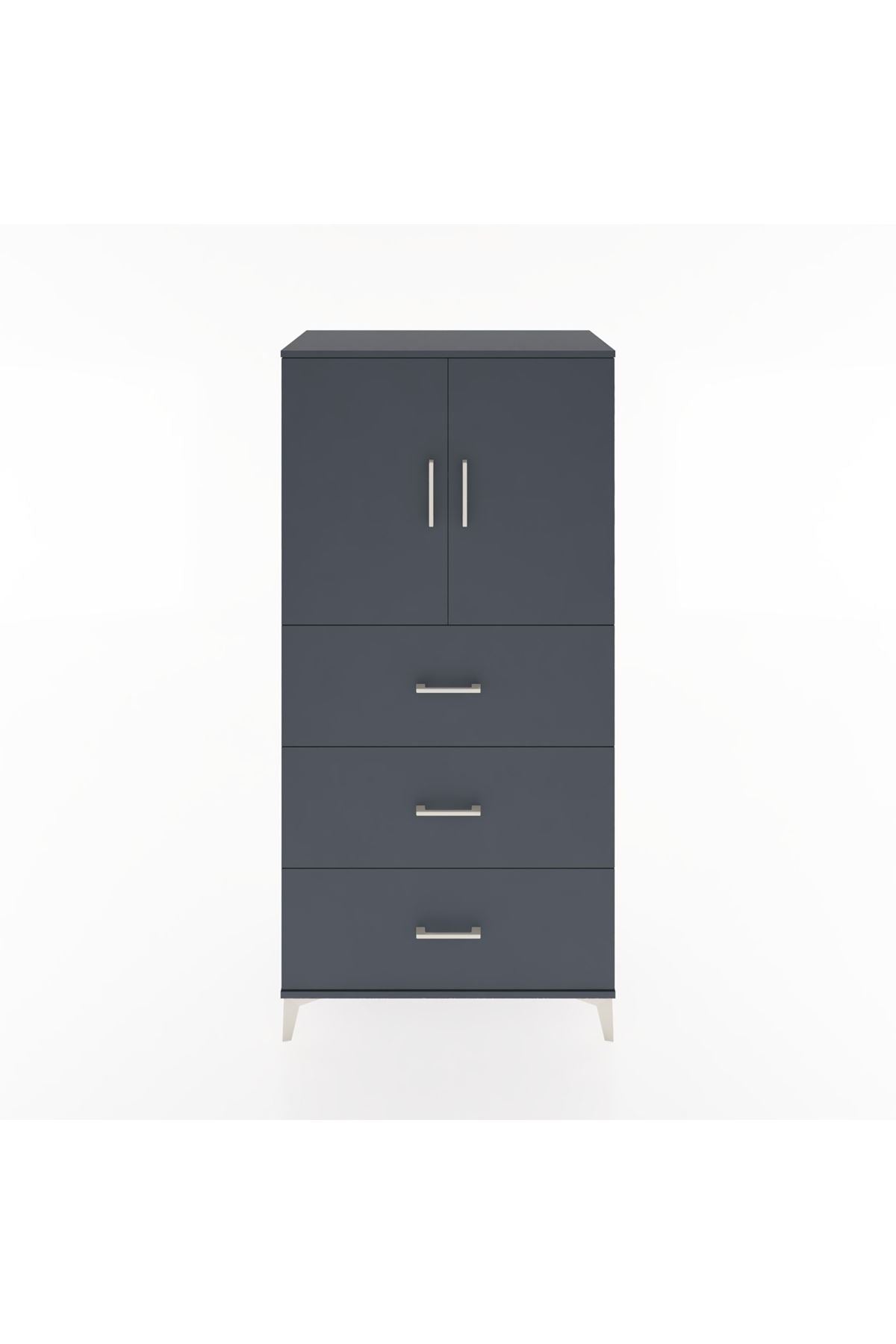 Hyperion Dolap 2 Raflı 3 Çekmeceli 2 Kapaklı 88x44x182 Antrasit-Antrasit