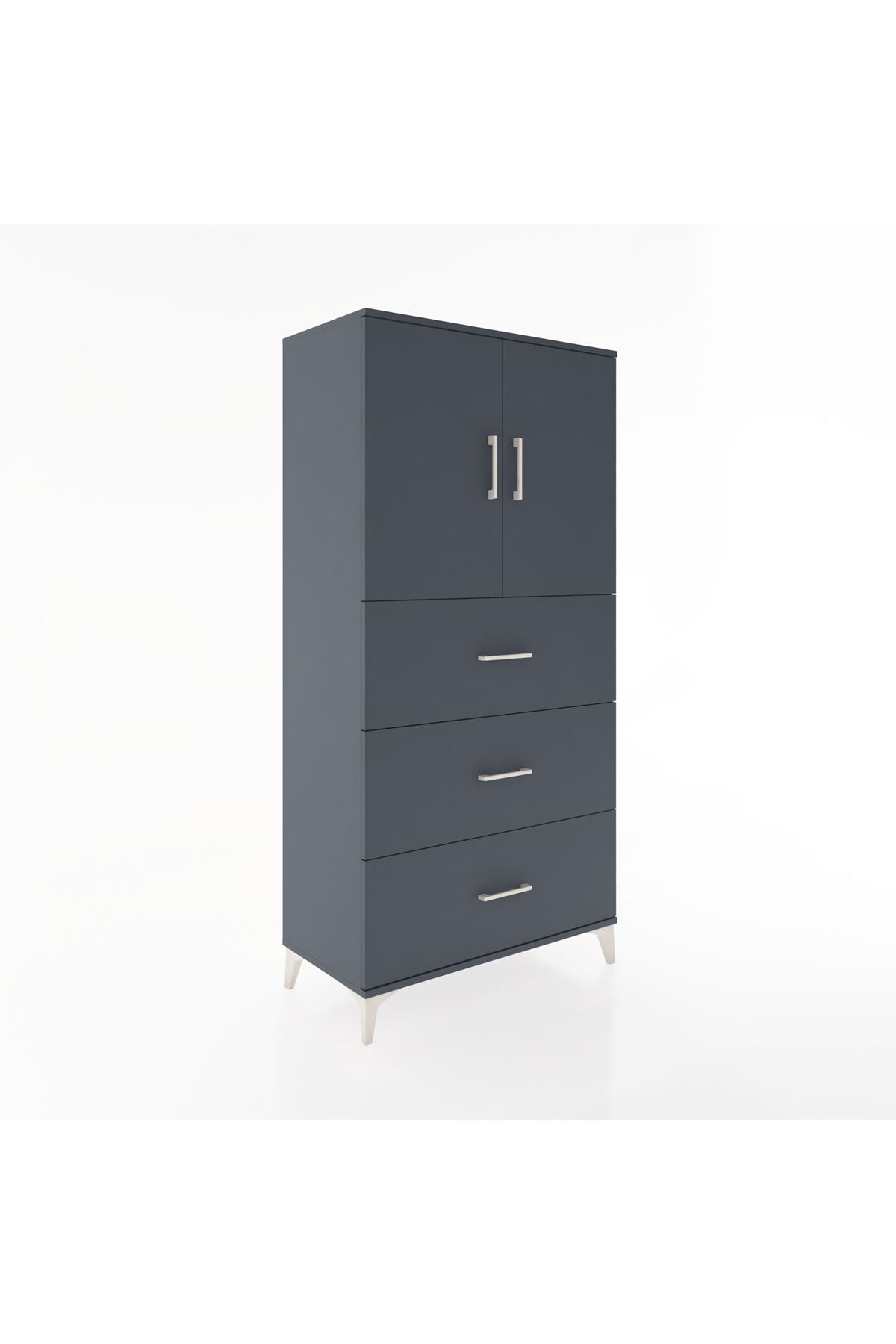 Hyperion Dolap 2 Raflı 3 Çekmeceli 2 Kapaklı 88x44x182 Antrasit-Antrasit