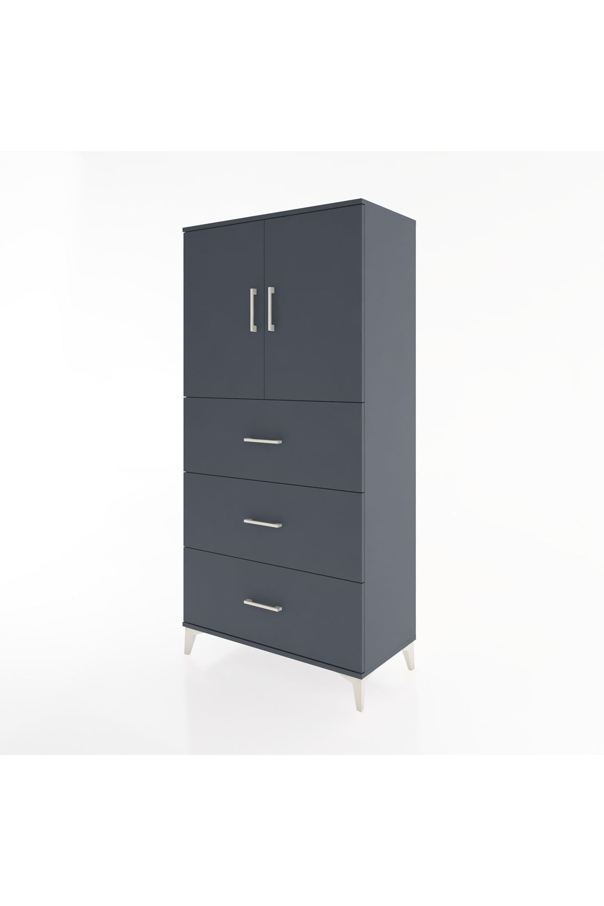 Hyperion Dolap 2 Raflı 3 Çekmeceli 2 Kapaklı 88x44x182 Antrasit-Antrasit