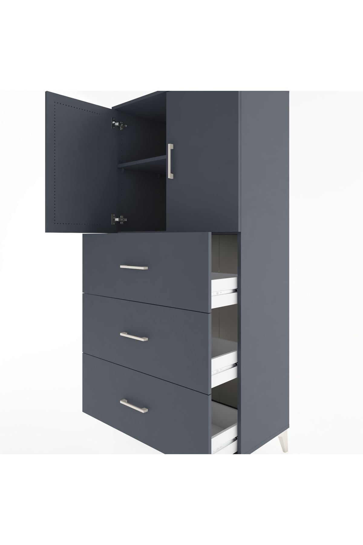 Hyperion Dolap 2 Raflı 3 Çekmeceli 2 Kapaklı 88x44x182 Antrasit-Antrasit