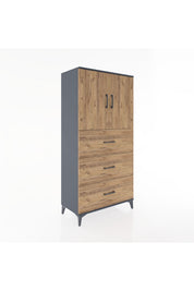 Hyperion Dolap 2 Raflı 3 Çekmeceli 2 Kapaklı 88x44x182 Antrasit-Çam