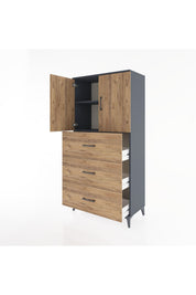 Hyperion Dolap 2 Raflı 3 Çekmeceli 2 Kapaklı 88x44x182 Antrasit-Çam