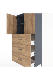 Hyperion Dolap 2 Raflı 3 Çekmeceli 2 Kapaklı 88x44x182 Antrasit-Çam