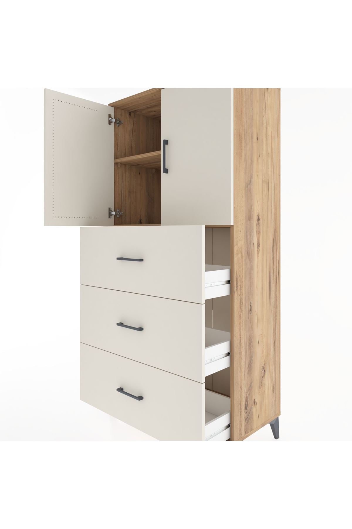 Hyperion Dolap 2 Raflı 3 Çekmeceli 2 Kapaklı 88x44x182 Çam-Aytaşı