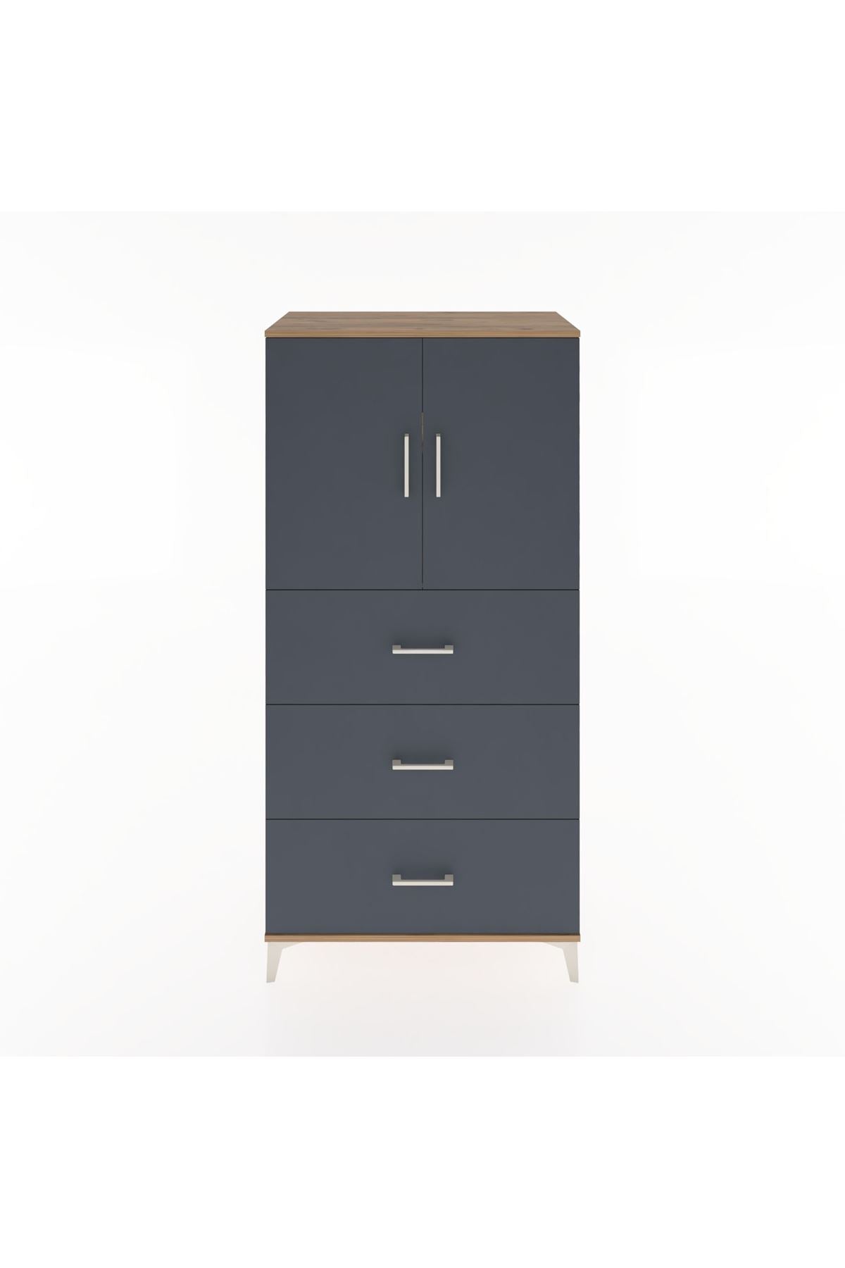 Hyperion Dolap 2 Raflı 3 Çekmeceli 2 Kapaklı 88x44x182 Çam-Antrasit