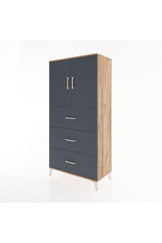 Hyperion Dolap 2 Raflı 3 Çekmeceli 2 Kapaklı 88x44x182 Çam-Antrasit