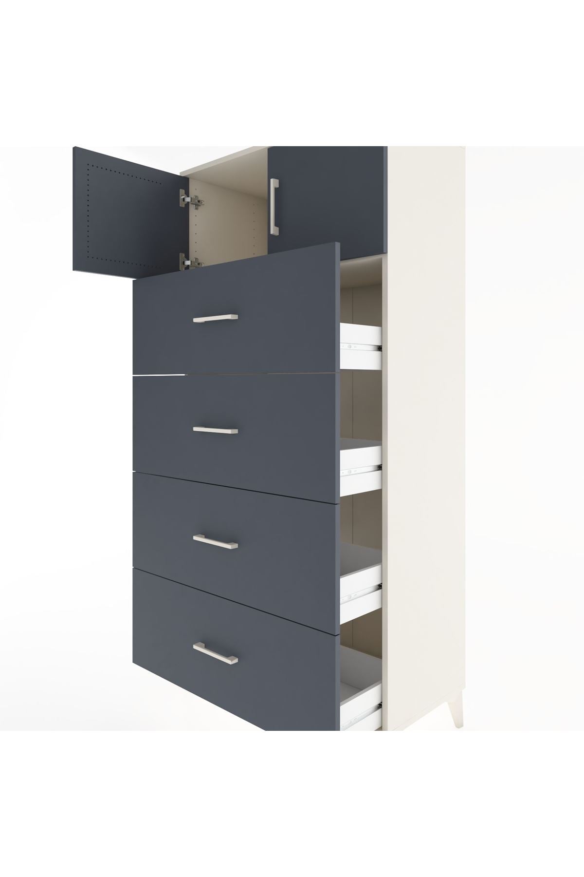 Hyperion Dolap Tek Raflı 4 Çekmeceli 2 Kapaklı 88x44x182 - S57M025V2B