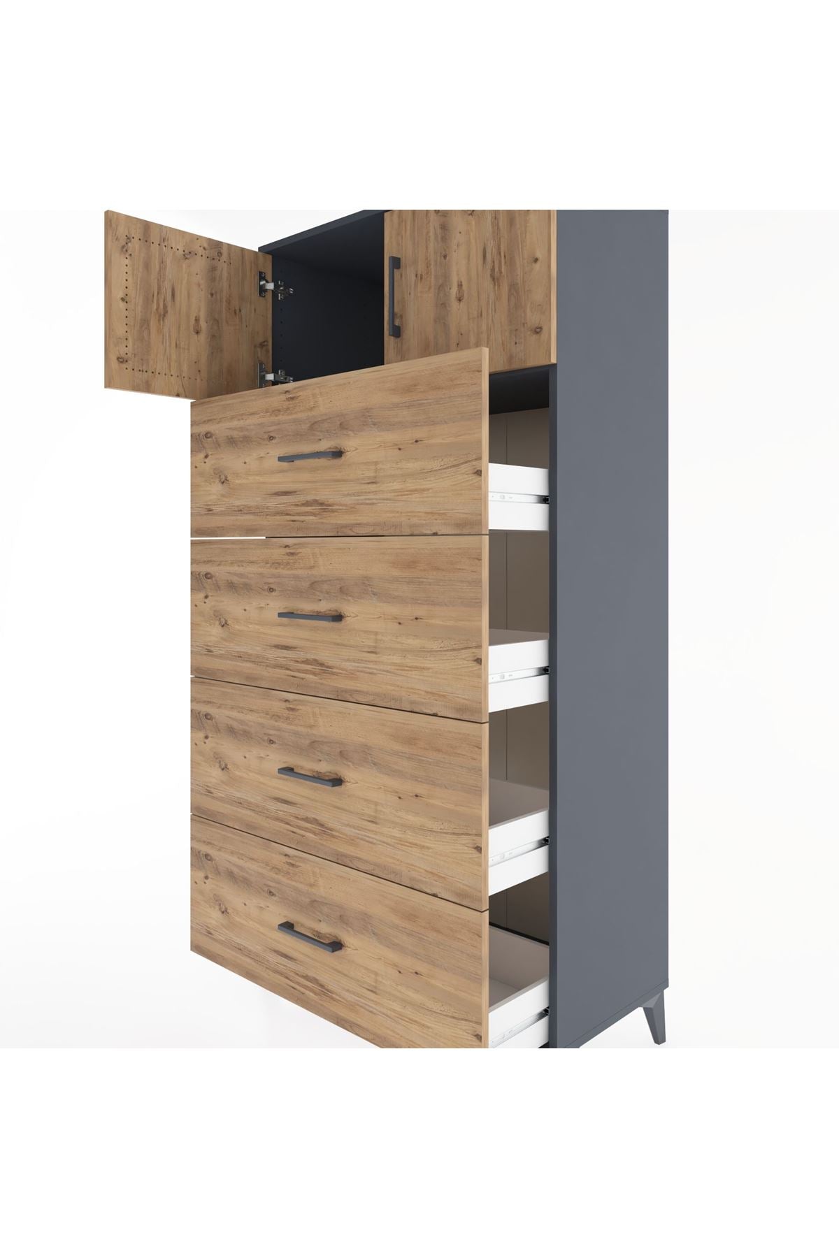 Hyperion Dolap Tek Raflı 4 Çekmeceli 2 Kapaklı 88x44x182 - S57M025V6B