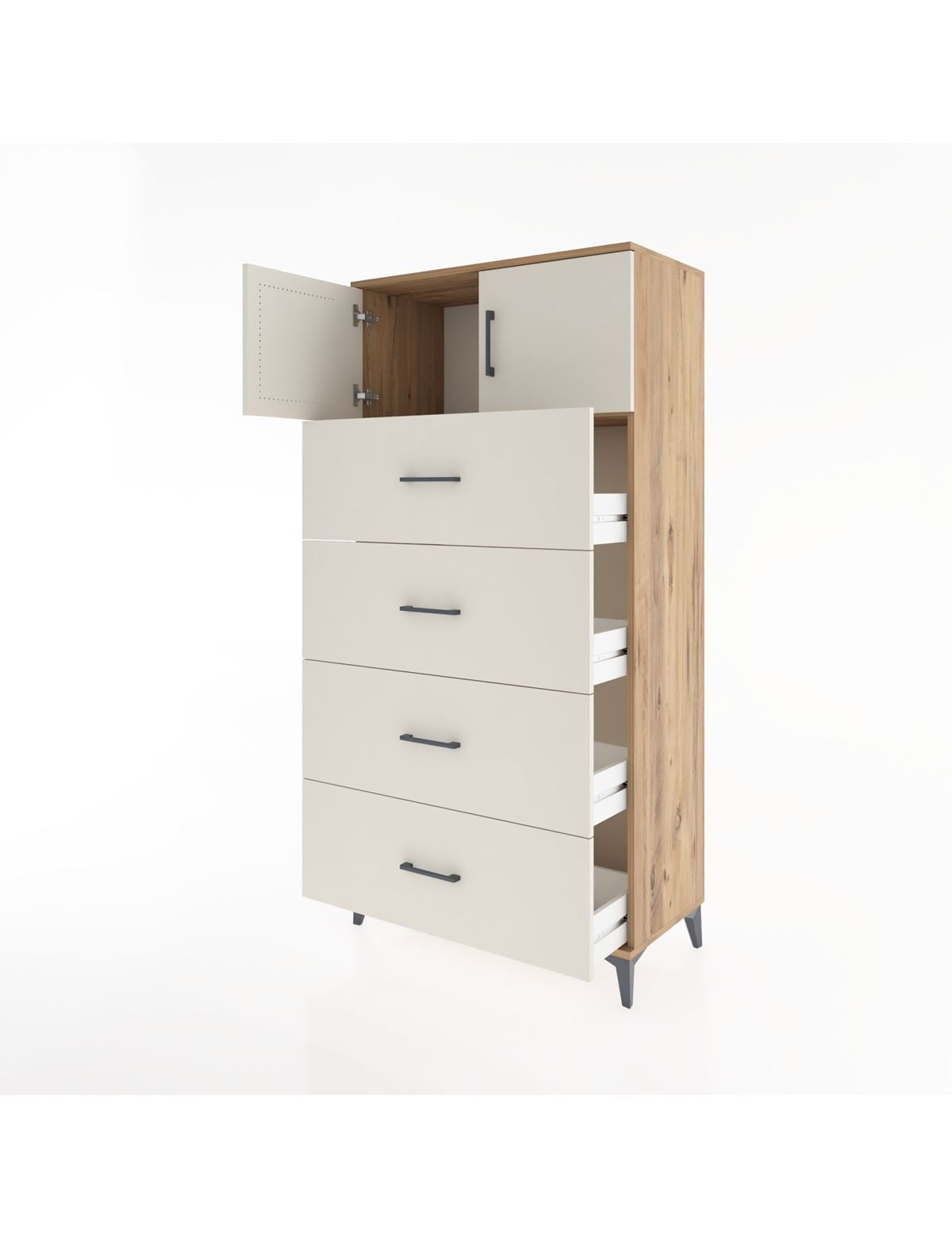 Hyperion Dolap Tek Raflı 4 Çekmeceli 2 Kapaklı 88x44x182 - S57M025V7B