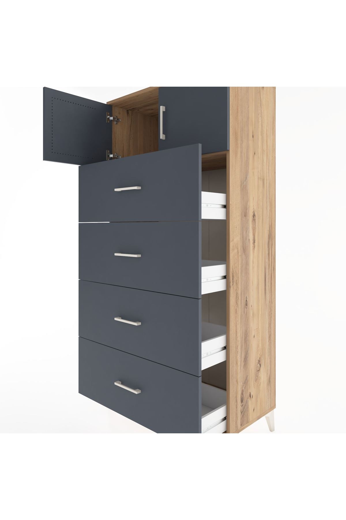 Hyperion Dolap Tek Raflı 4 Çekmeceli 2 Kapaklı 88x44x182 - S57M025V8B
