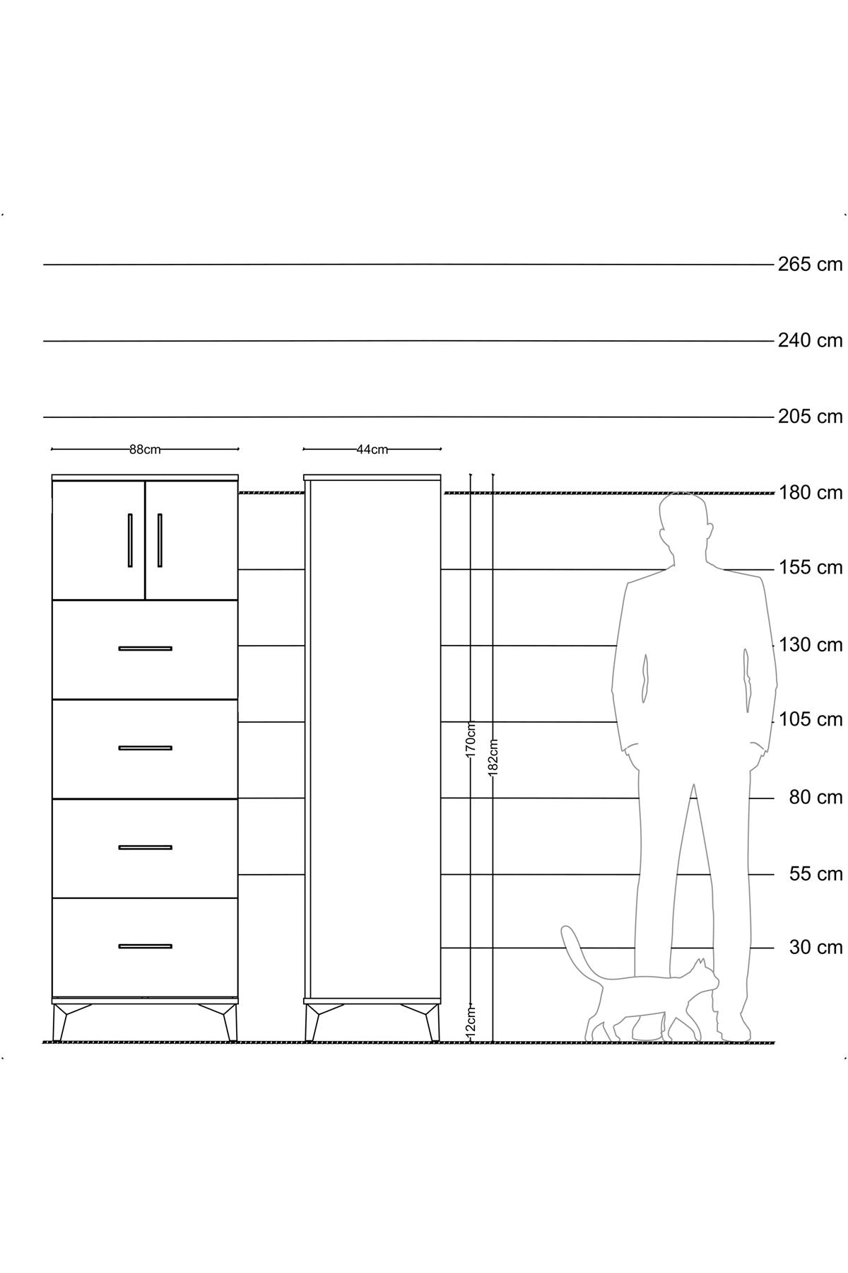 Hyperion Dolap Tek Raflı 4 Çekmeceli 2 Kapaklı 88x44x182 - S57M025V8B