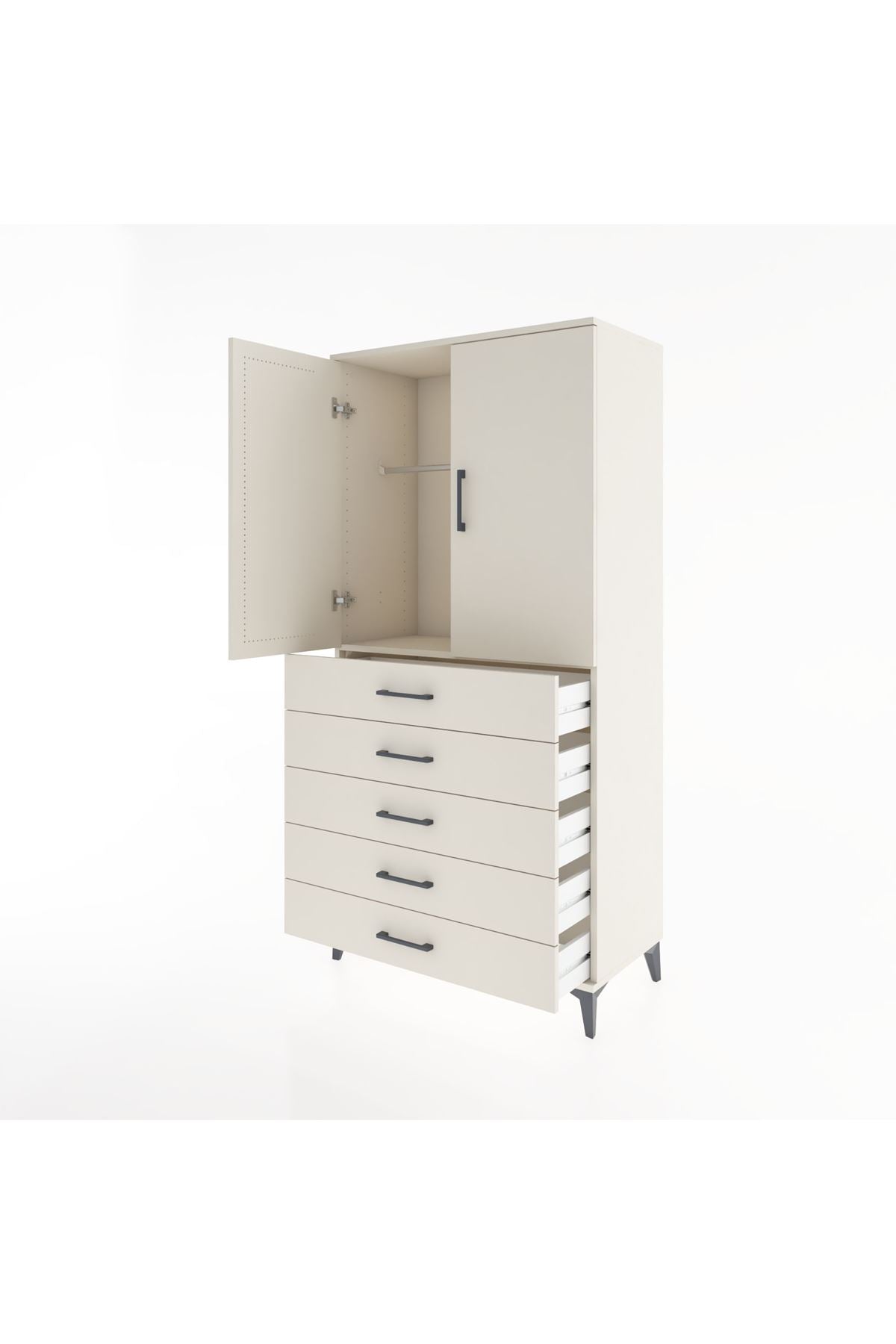 Hyperion Dolap Tek Raflı 5 Çekmeceli Tek Askılı 88x44x182 - S57M026V1B