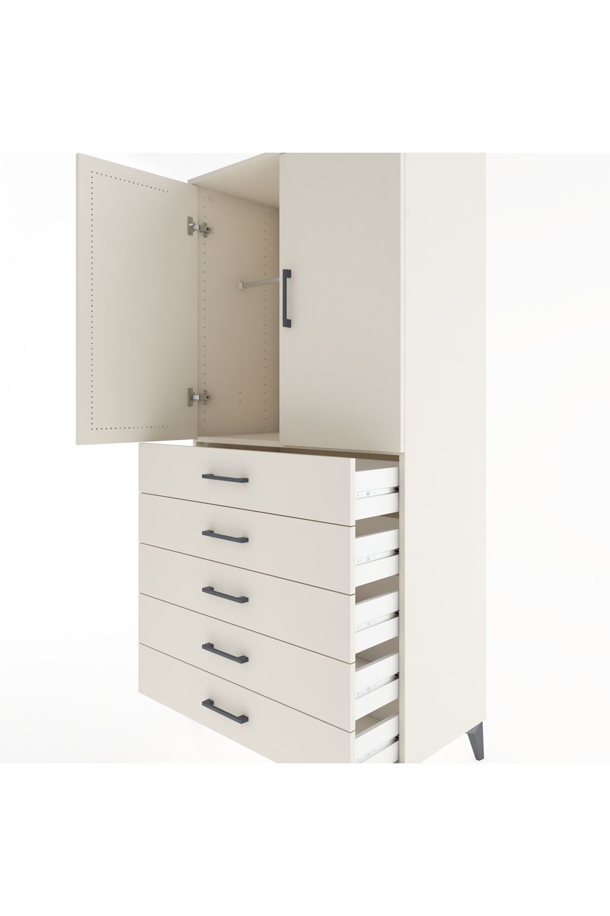 Hyperion Dolap Tek Raflı 5 Çekmeceli Tek Askılı 88x44x182 - S57M026V1B