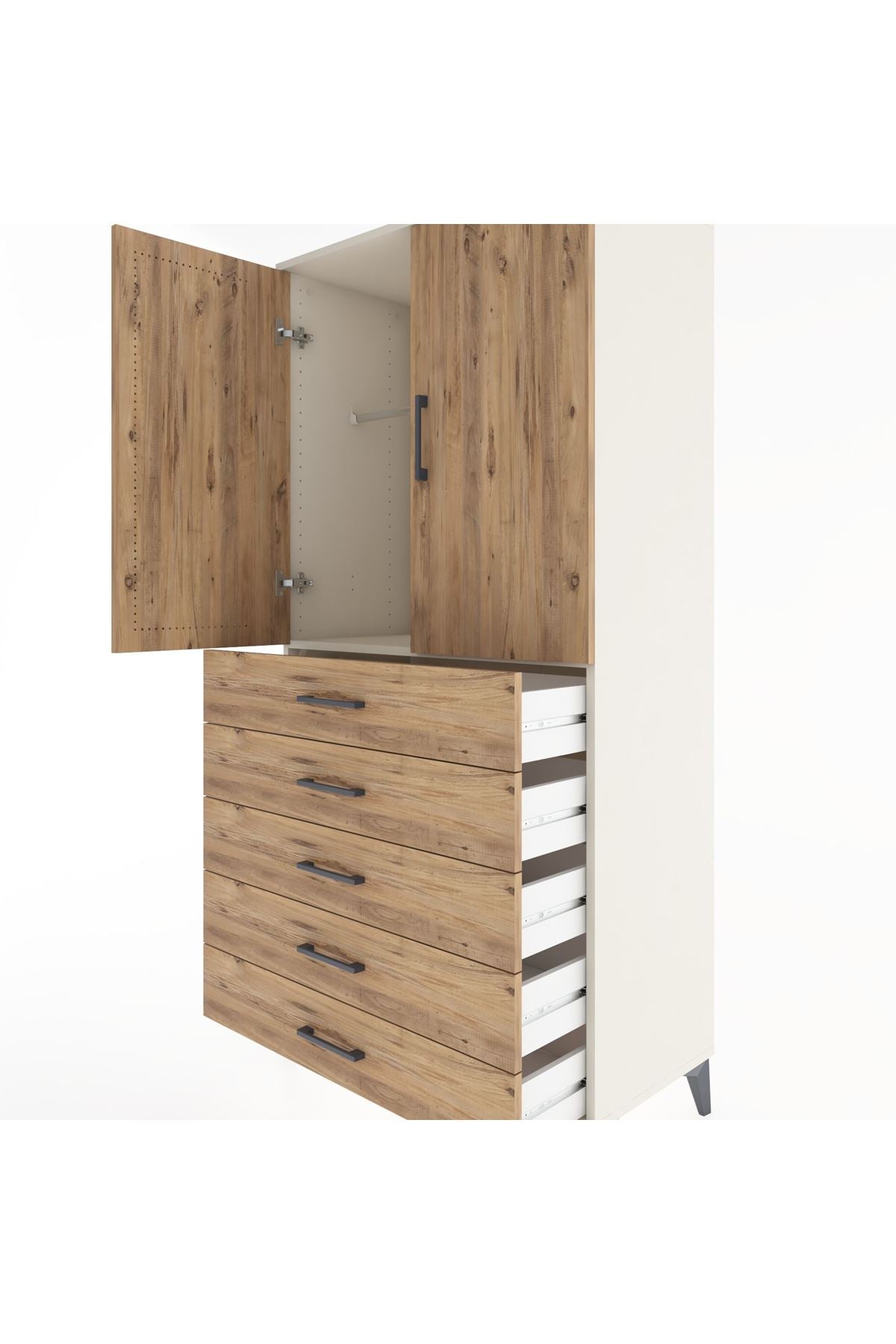 Hyperion Dolap Tek Raflı 5 Çekmeceli Tek Askılı 88x44x182 - S57M026V3B