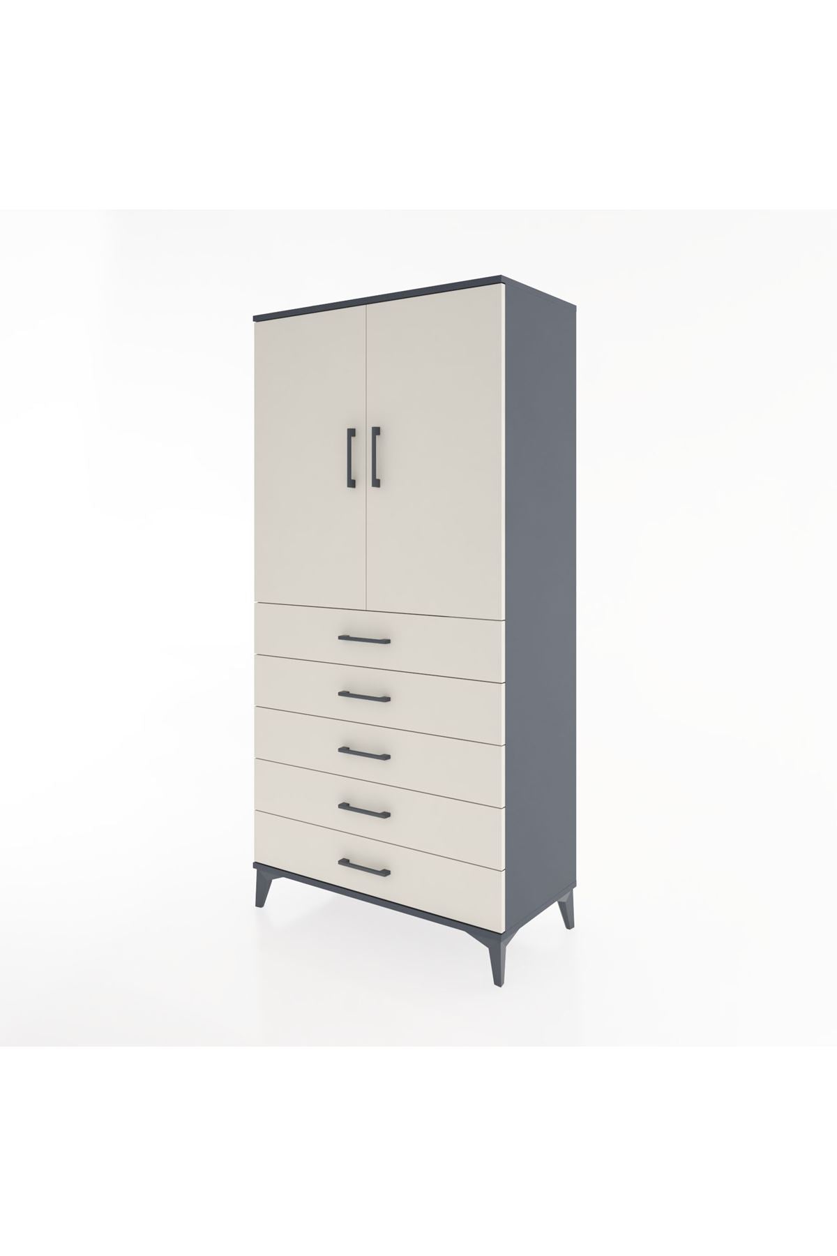Hyperion Dolap Tek Raflı 5 Çekmeceli Tek Askılı 88x44x182 - S57M026V4B