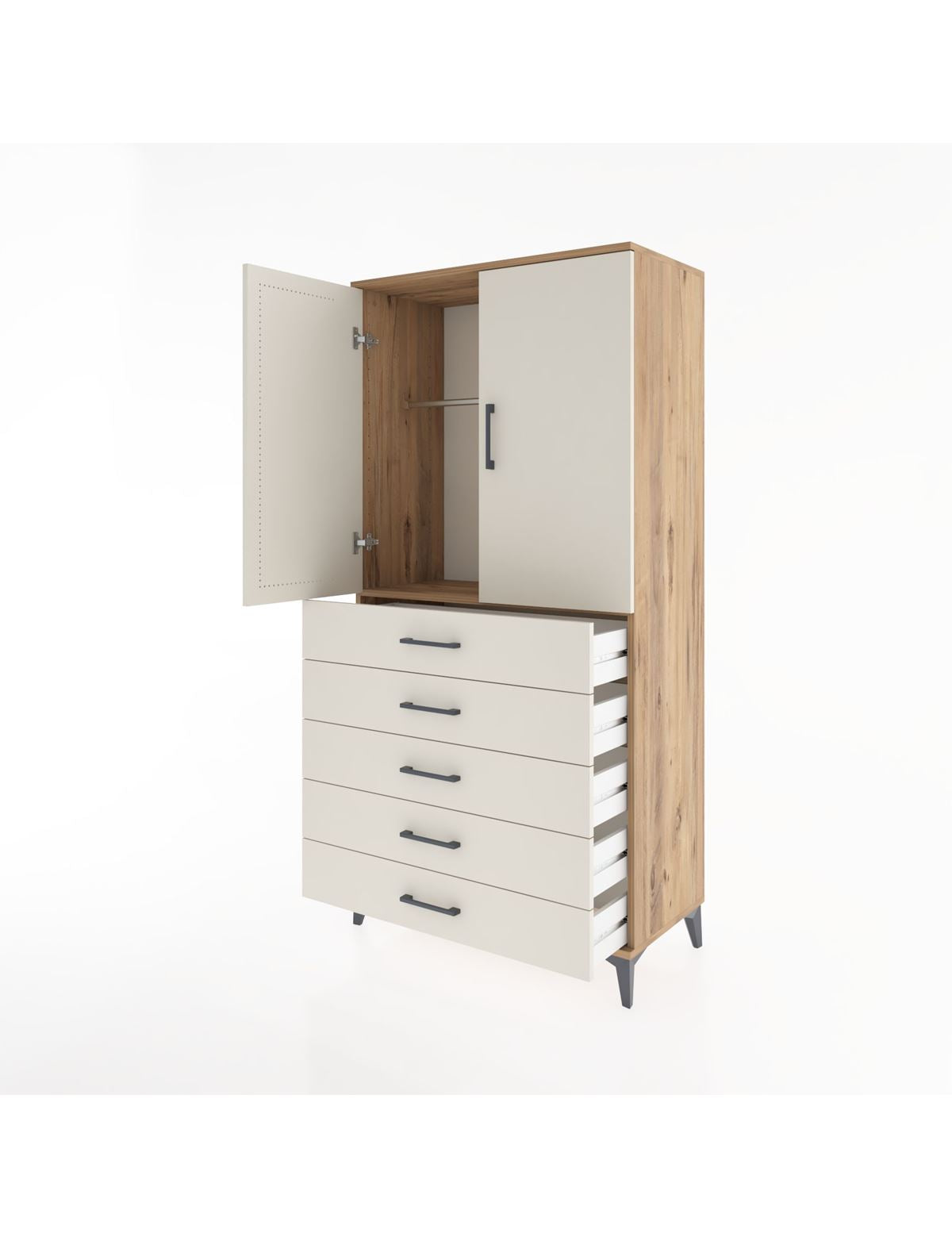 Hyperion Dolap Tek Raflı 5 Çekmeceli Tek Askılı 88x44x182 - S57M026V7B
