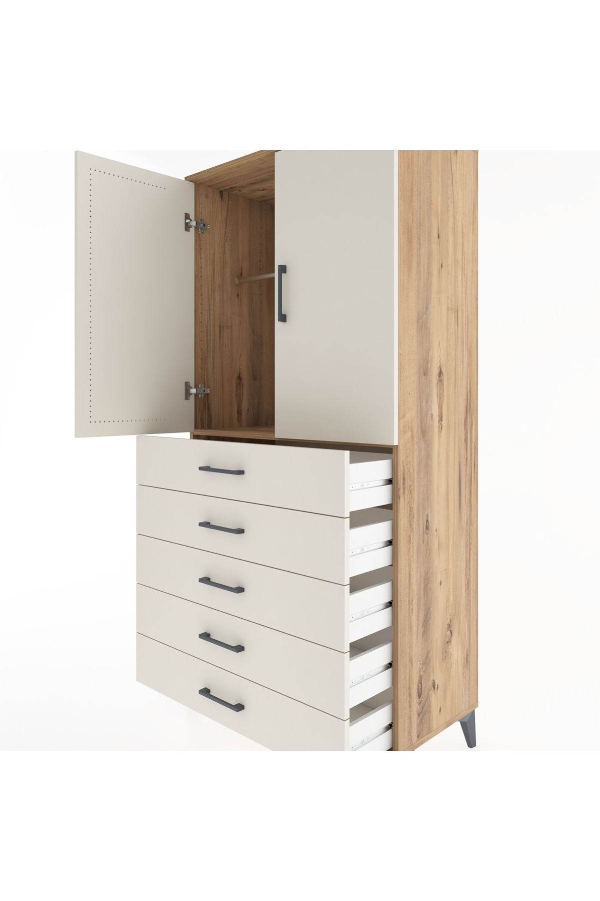 Hyperion Dolap Tek Raflı 5 Çekmeceli Tek Askılı 88x44x182 - S57M026V7B