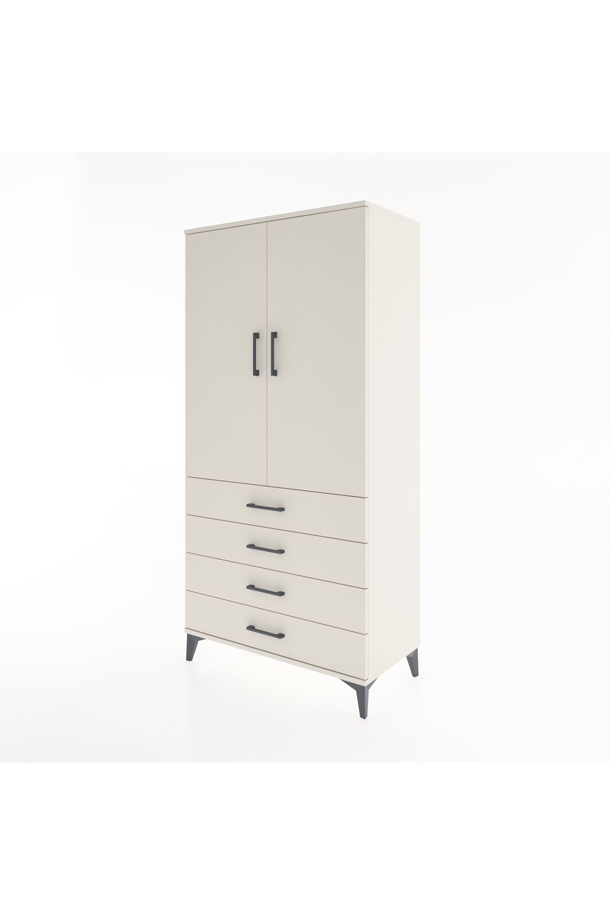 Hyperion Dolap Tek Raflı 4 Çekmeceli Tek Askılı 88x44x182 - S57M027V1B