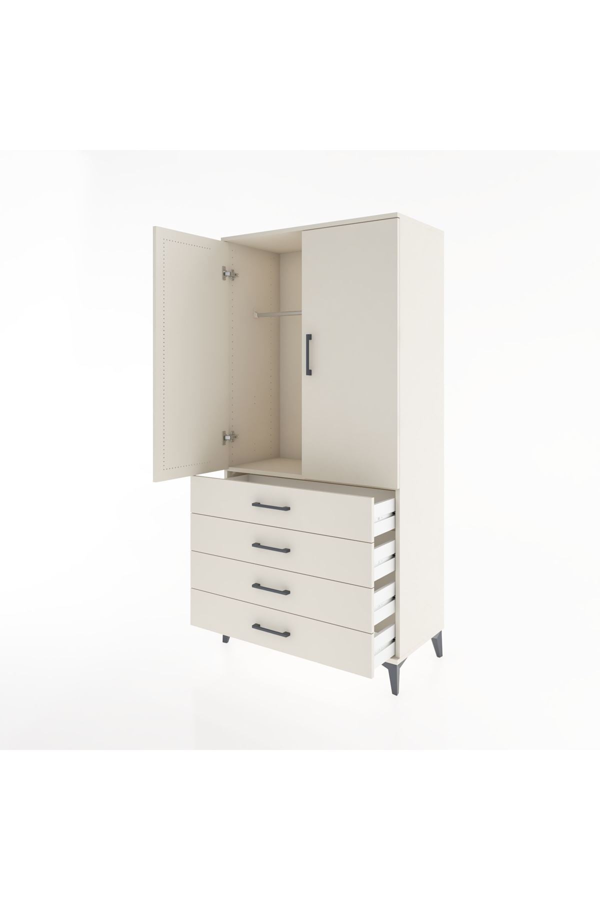 Hyperion Dolap Tek Raflı 4 Çekmeceli Tek Askılı 88x44x182 - S57M027V1B