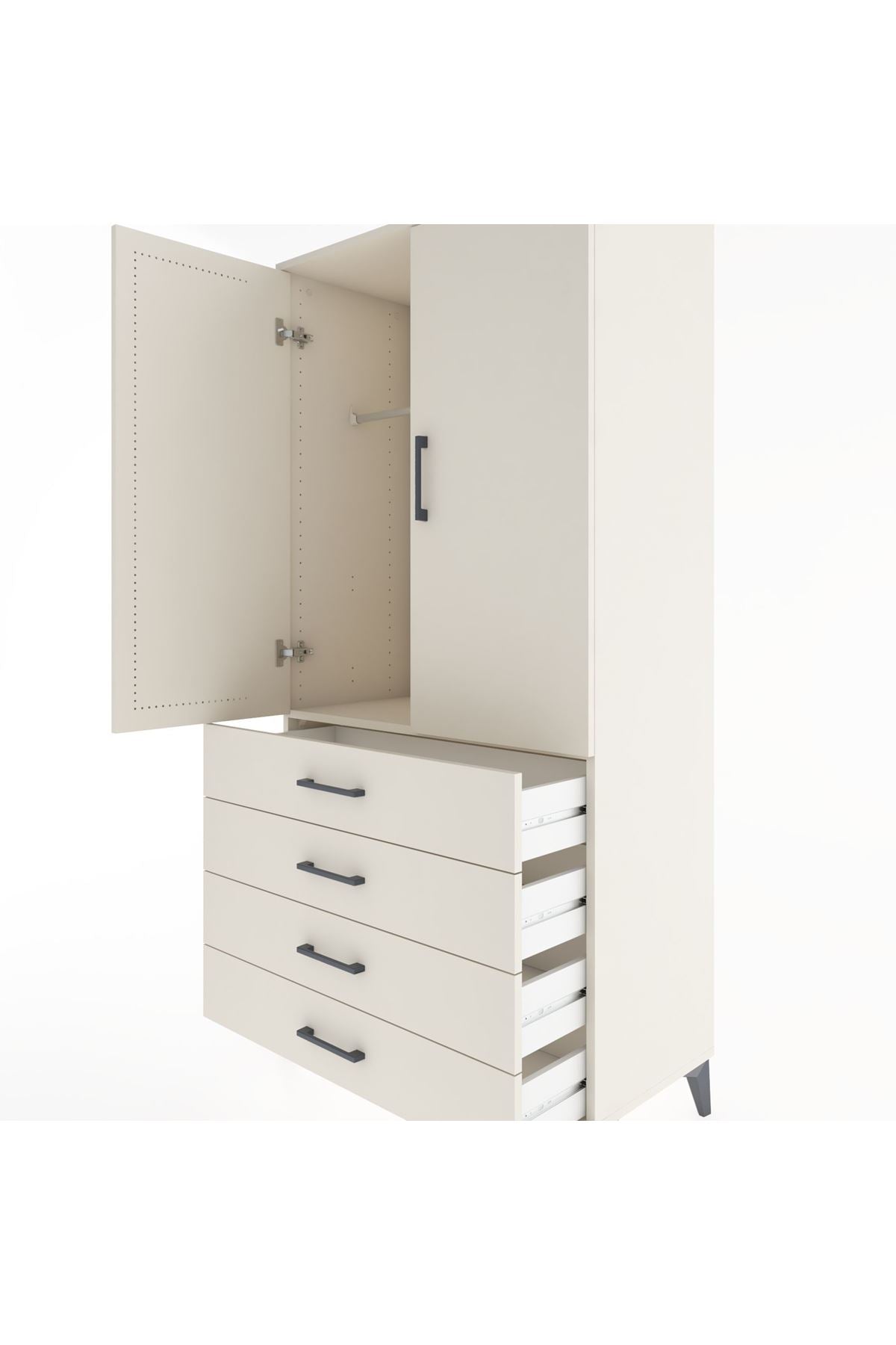 Hyperion Dolap Tek Raflı 4 Çekmeceli Tek Askılı 88x44x182 - S57M027V1B
