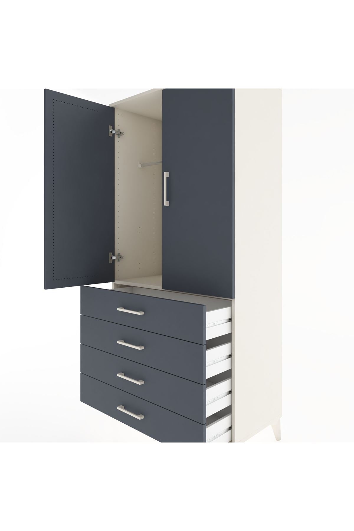 Hyperion Dolap Tek Raflı 4 Çekmeceli Tek Askılı 88x44x182 - S57M027V2B