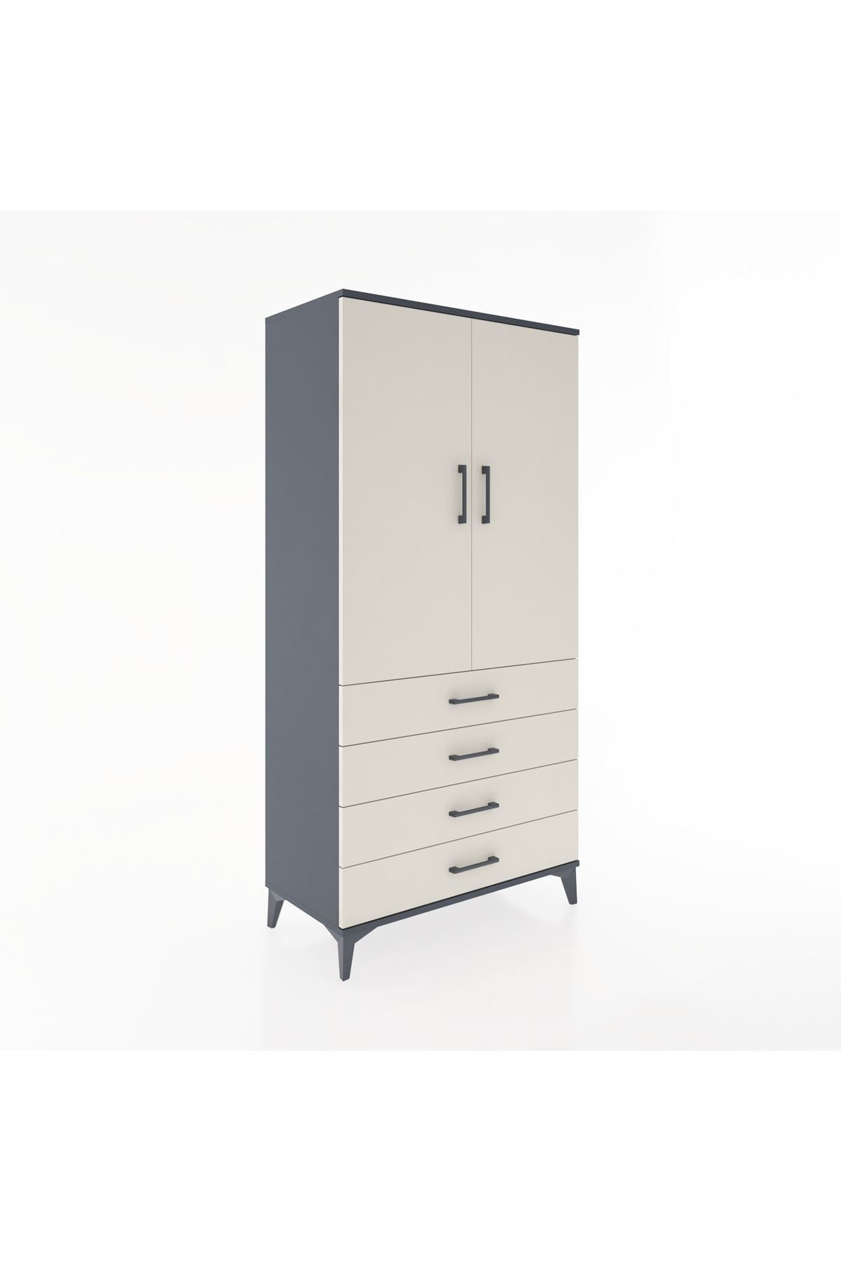 Hyperion Dolap Tek Raflı 4 Çekmeceli Tek Askılı 88x44x182 - S57M027V4B