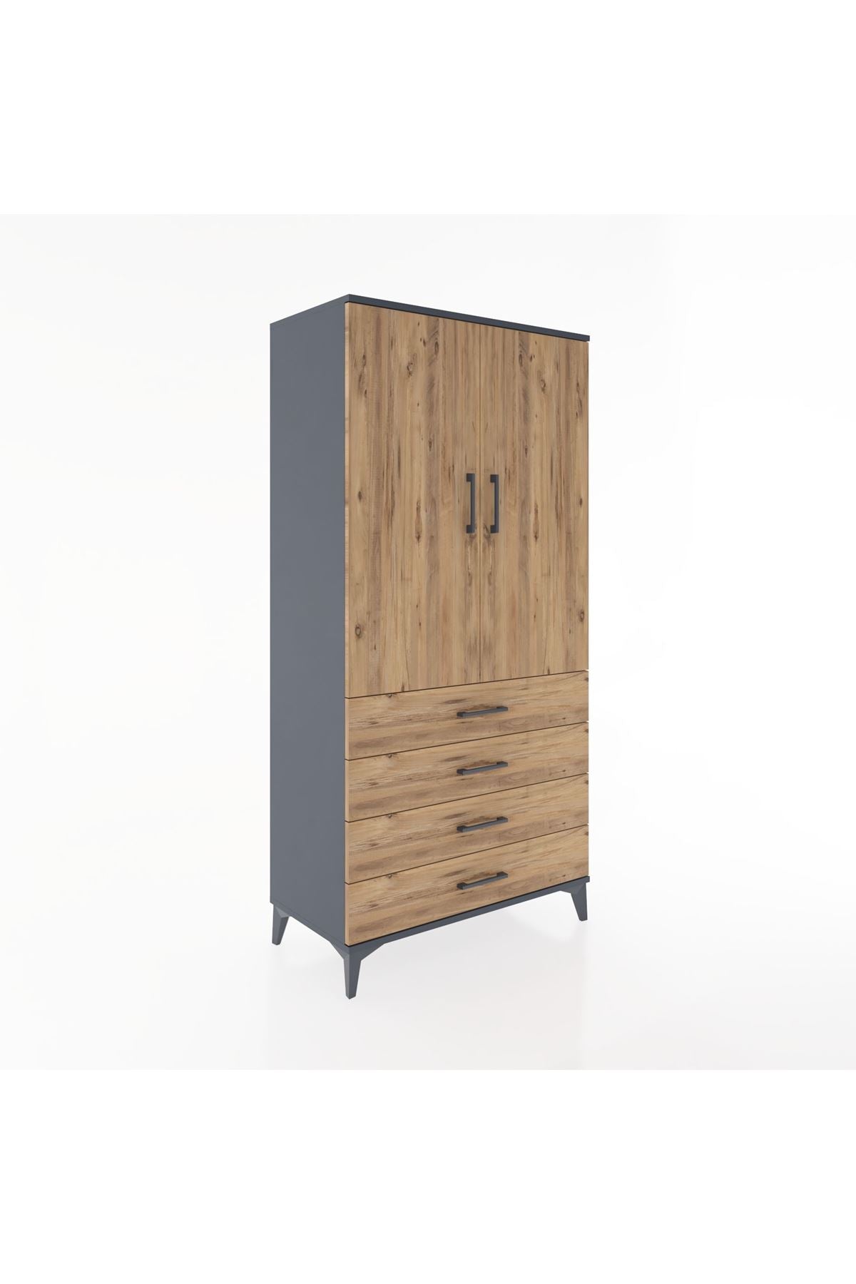 Hyperion Dolap Tek Raflı 4 Çekmeceli Tek Askılı 88x44x182 - S57M027V6B