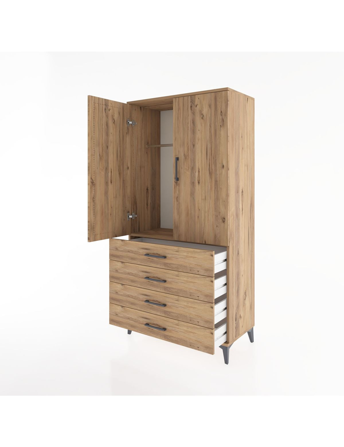 Hyperion Dolap Tek Raflı 4 Çekmeceli Tek Askılı 88x44x182 - S57M027V9B