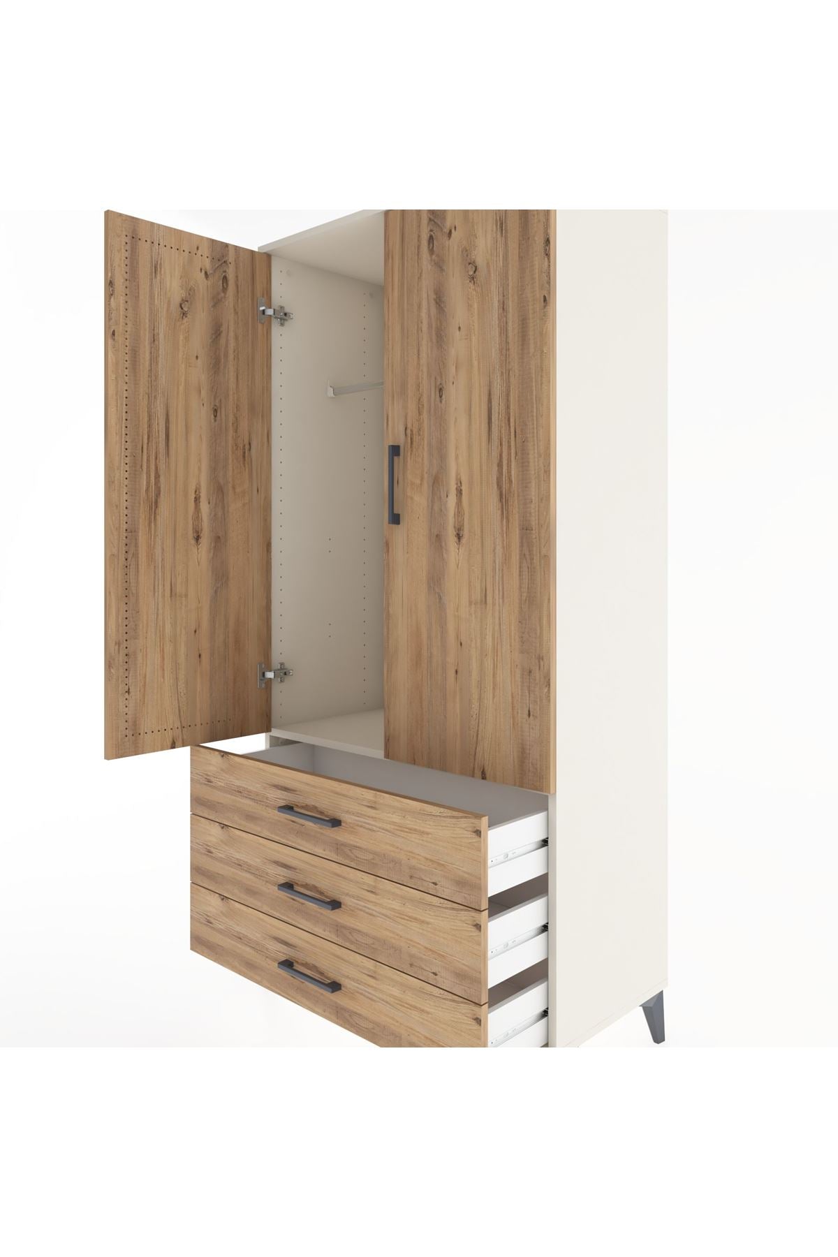 Hyperion Dolap Tek Raflı 3 Çekmeceli Tek Askılı 88x44x182 - S57M028V3B